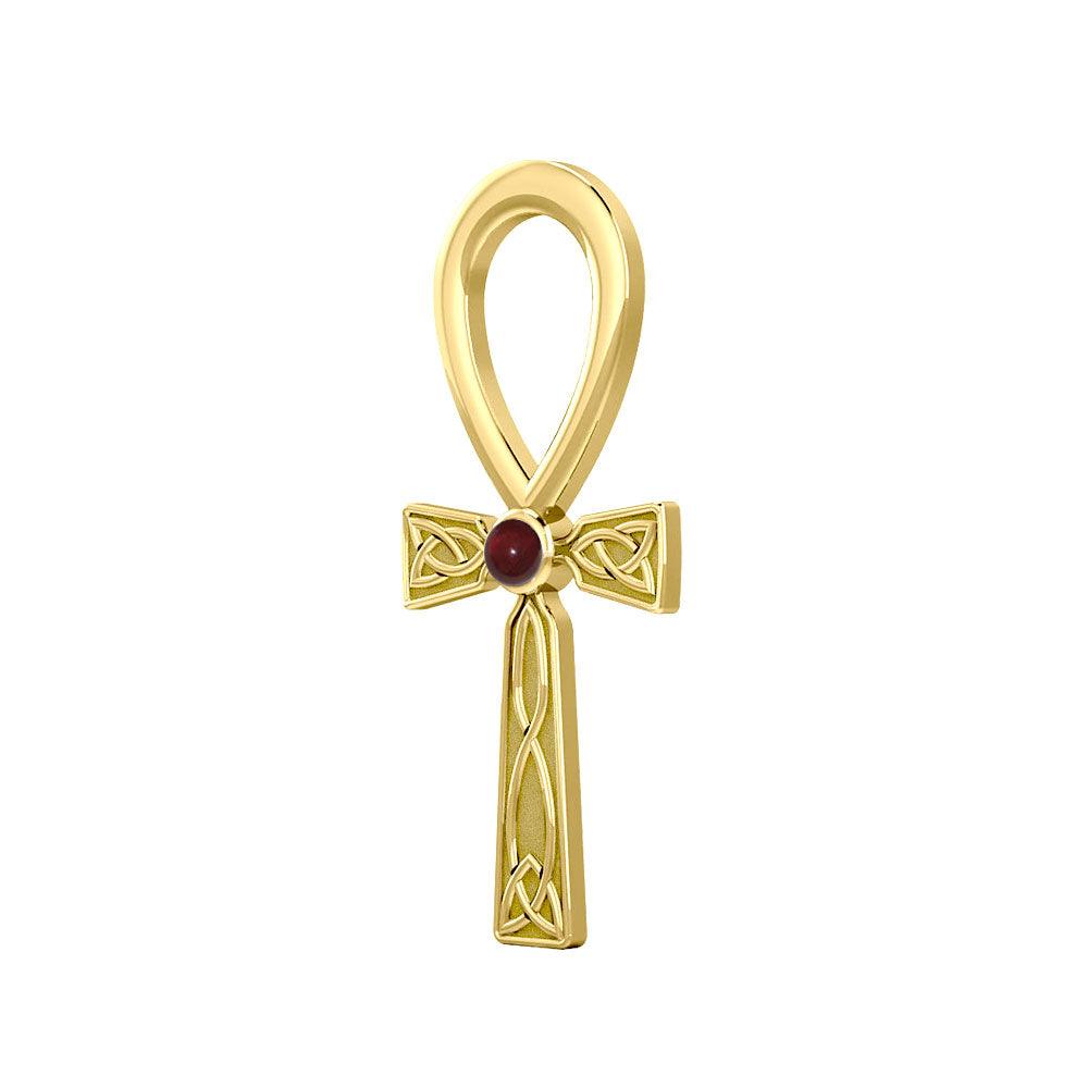Celtic Ankh 14 K Solid Gold Pendant with Gem