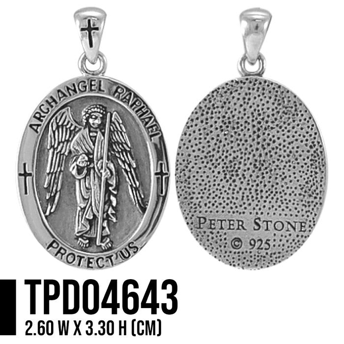 Archangel Raphael Medallion Sterling Silver Pendant Healing And Protection Jewelry