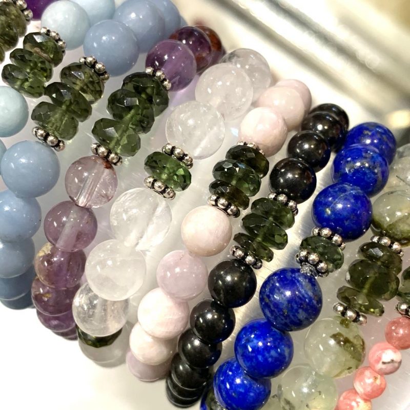 Moldavite and Gemstone Bracelets