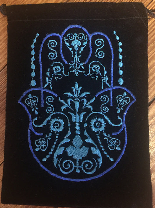Embroidered Velvet Tarot Bags - Fatima Hand