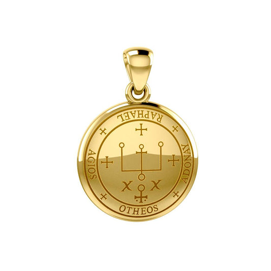 Sigil Of The Archangel Raphael Small Solid Gold Pendant Elegant Sacred Jewelry For Protection And Guidance