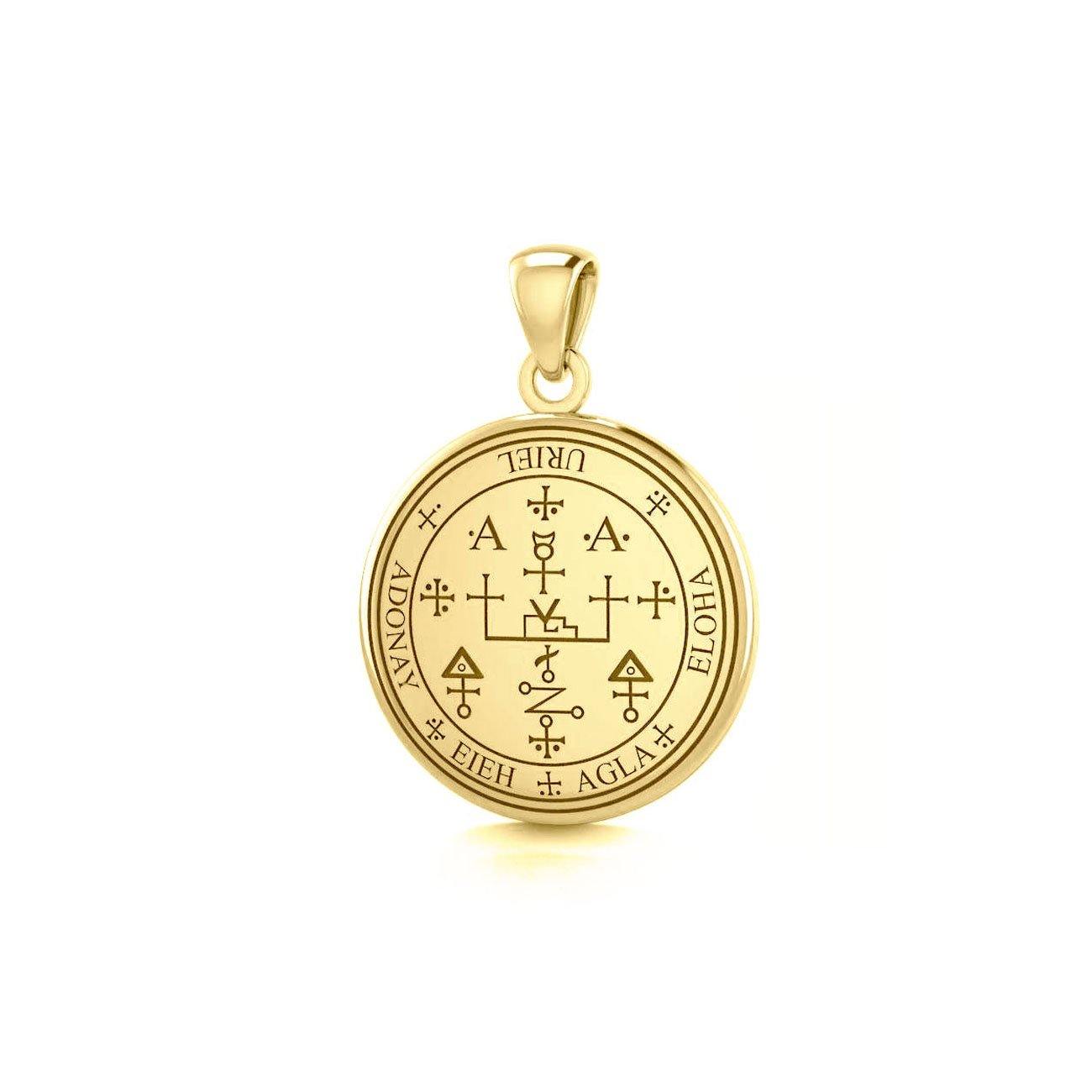 Sigil Of The Archangel Uriel Small Solid Gold Pendant Religious Jewelry Gift For Him Or Her