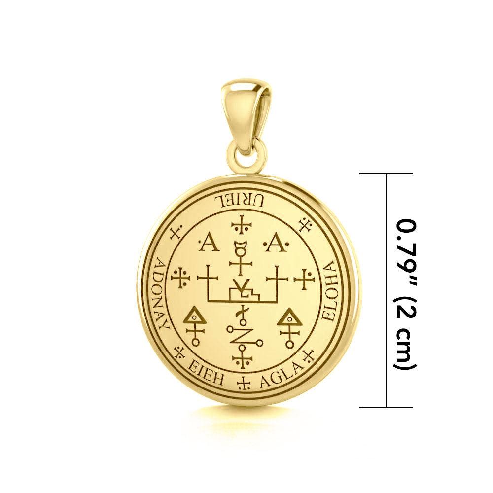 Sigil Of The Archangel Uriel Small Solid Gold Pendant Religious Jewelry Gift For Him Or Her