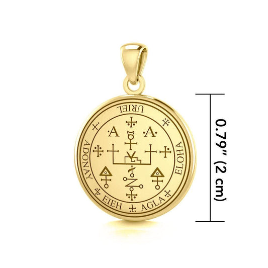 Sigil Of The Archangel Uriel Small Solid Gold Pendant Religious Jewelry Gift For Him Or Her