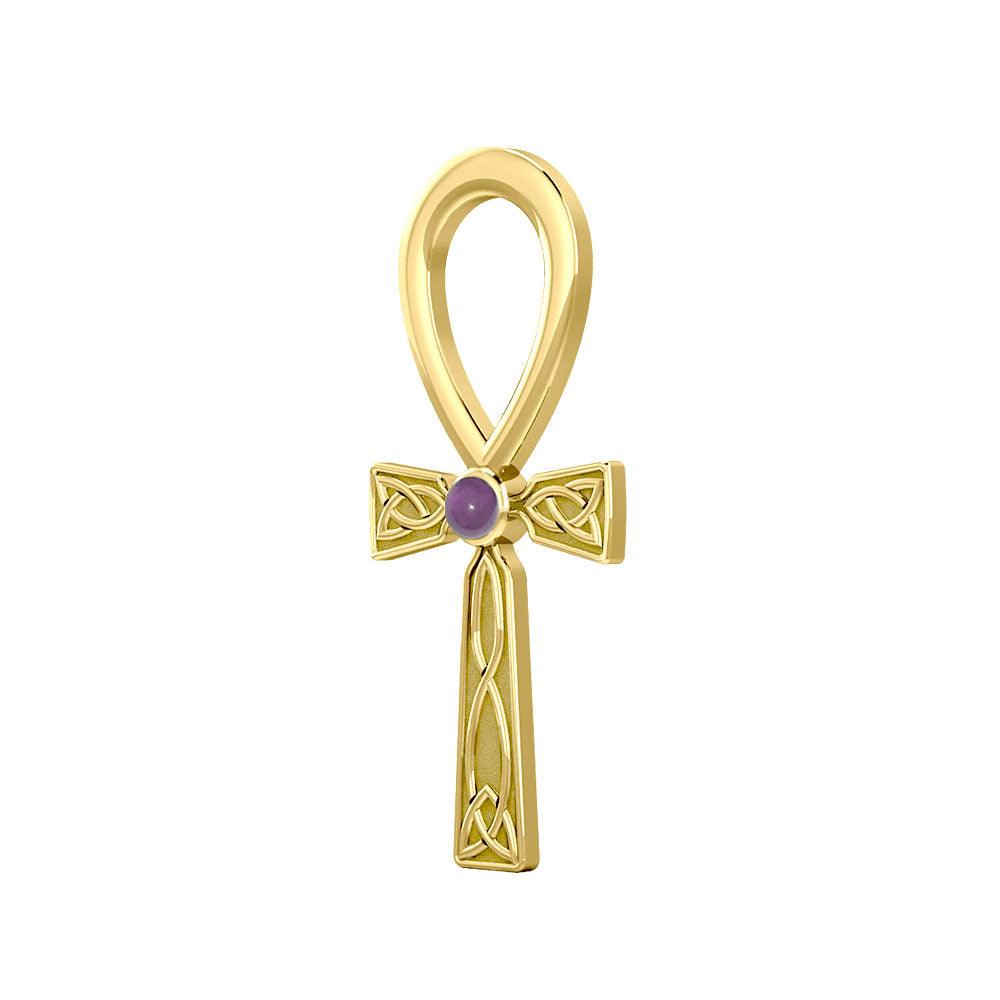 Celtic Ankh 14 K Solid Gold Pendant with Gem