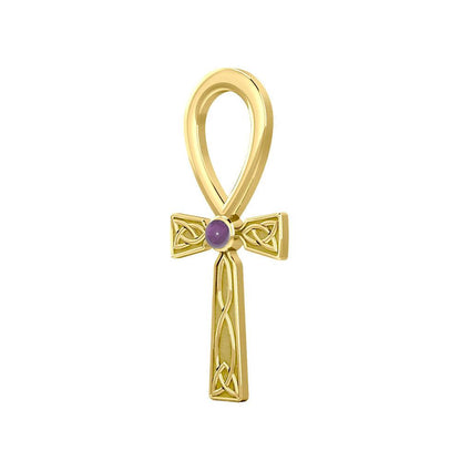 Celtic Ankh 14 K Solid Gold Pendant with Gem