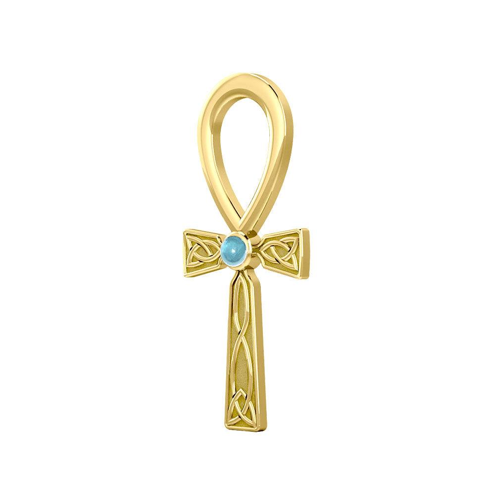 Celtic Ankh 14 K Solid Gold Pendant with Gem