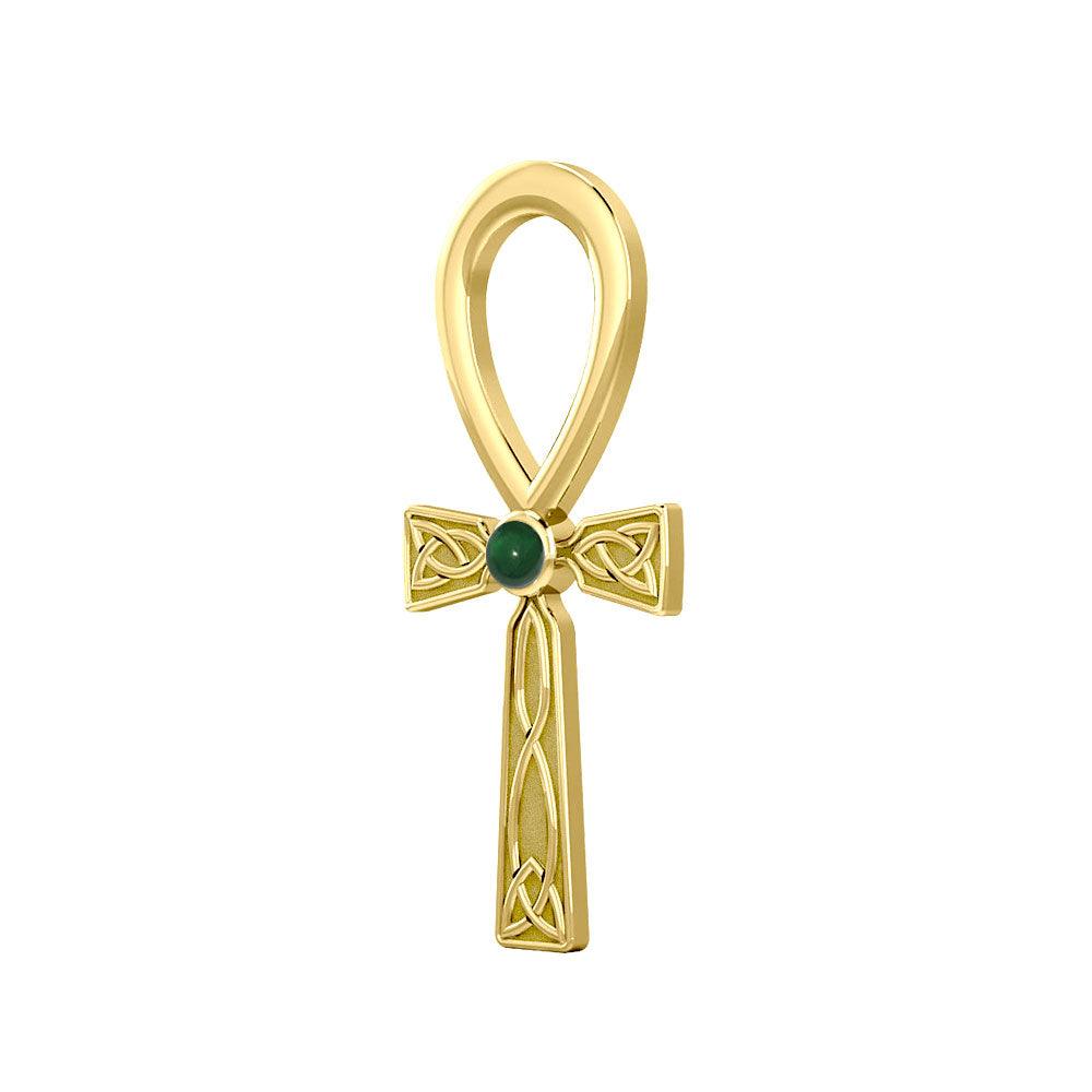 Celtic Ankh 14 K Solid Gold Pendant with Gem