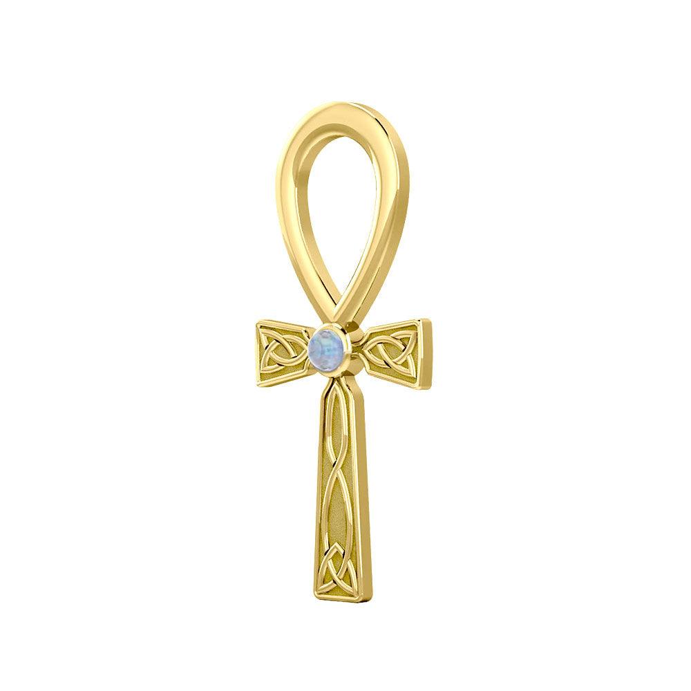 Celtic Ankh 14 K Solid Gold Pendant with Gem