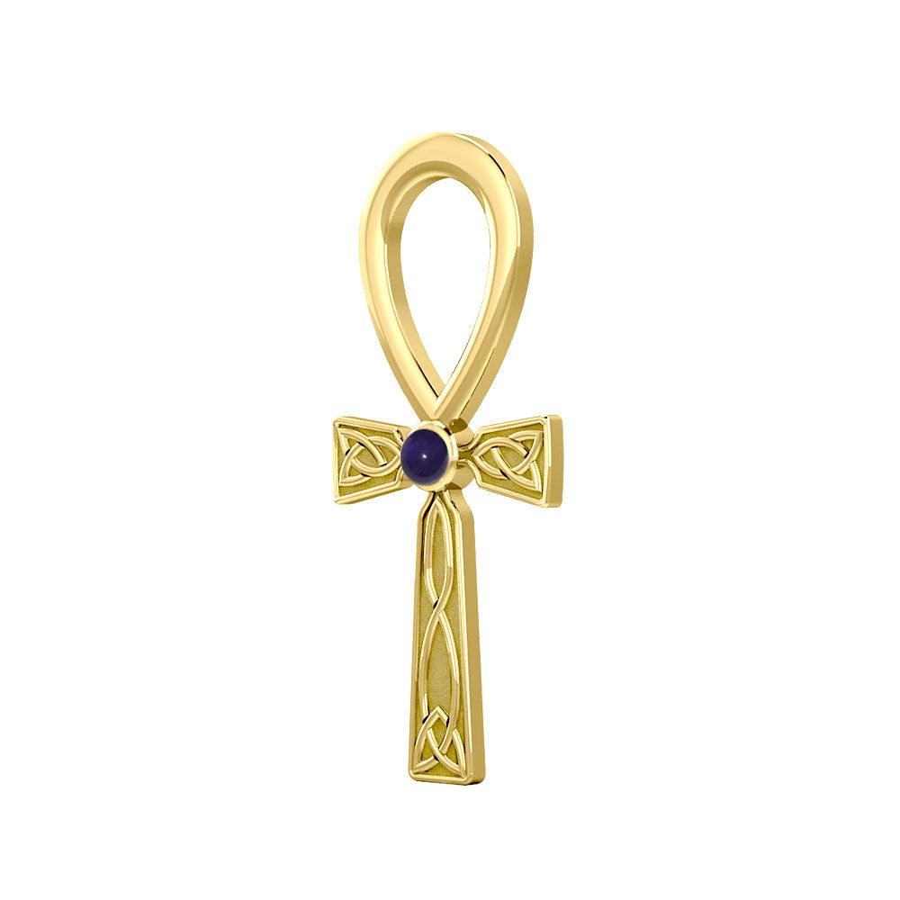 Celtic Ankh 14 K Solid Gold Pendant with Gem