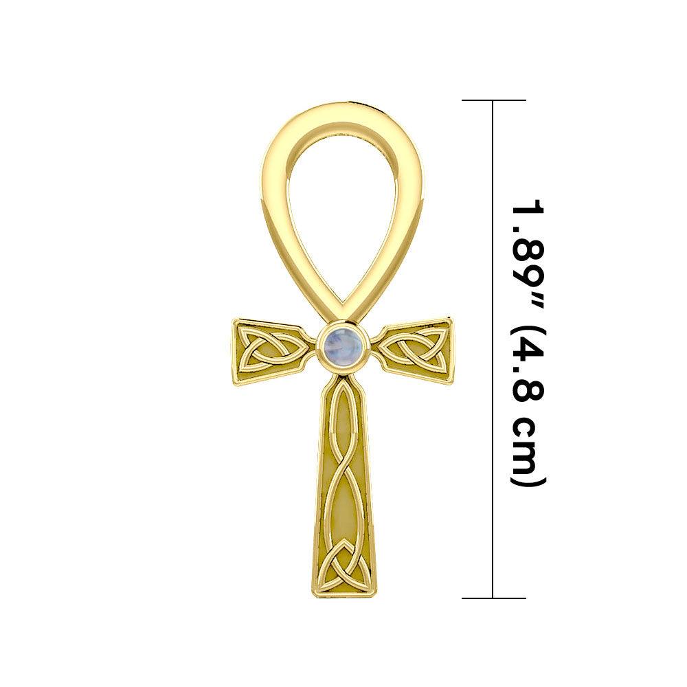 Celtic Ankh 14 K Solid Gold Pendant with Gem