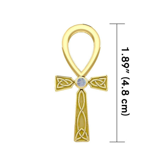 Celtic Ankh 14 K Solid Gold Pendant with Gem