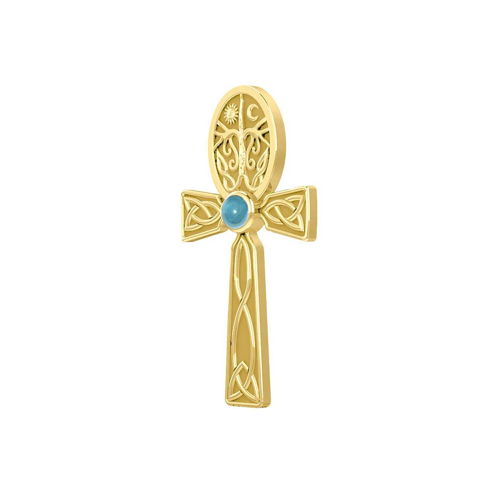 Celtic Ankh Tree of Life 14 K Solid Gold Pendant with Gem