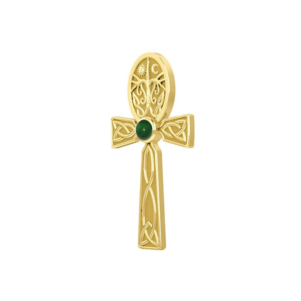 Celtic Ankh Tree of Life 14 K Solid Gold Pendant with Gem