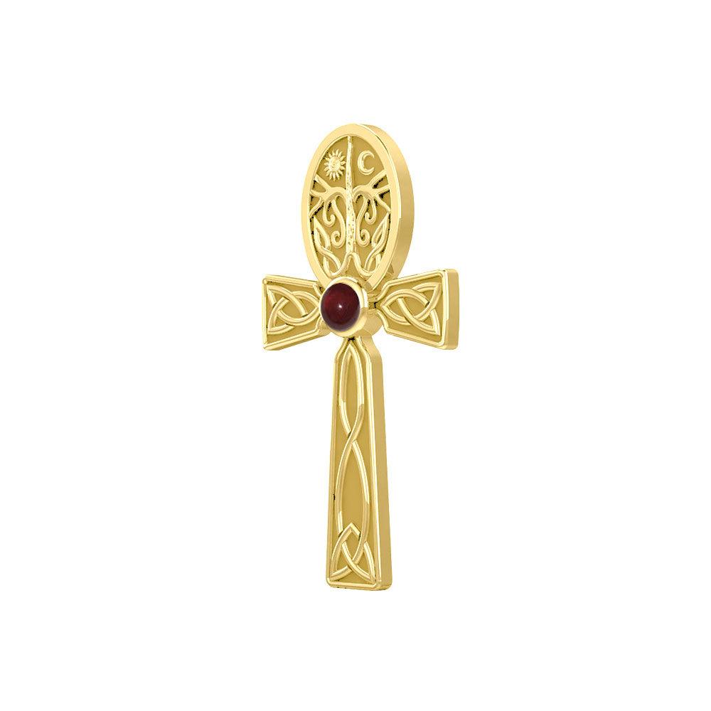 Celtic Ankh Tree of Life 14 K Solid Gold Pendant with Gem