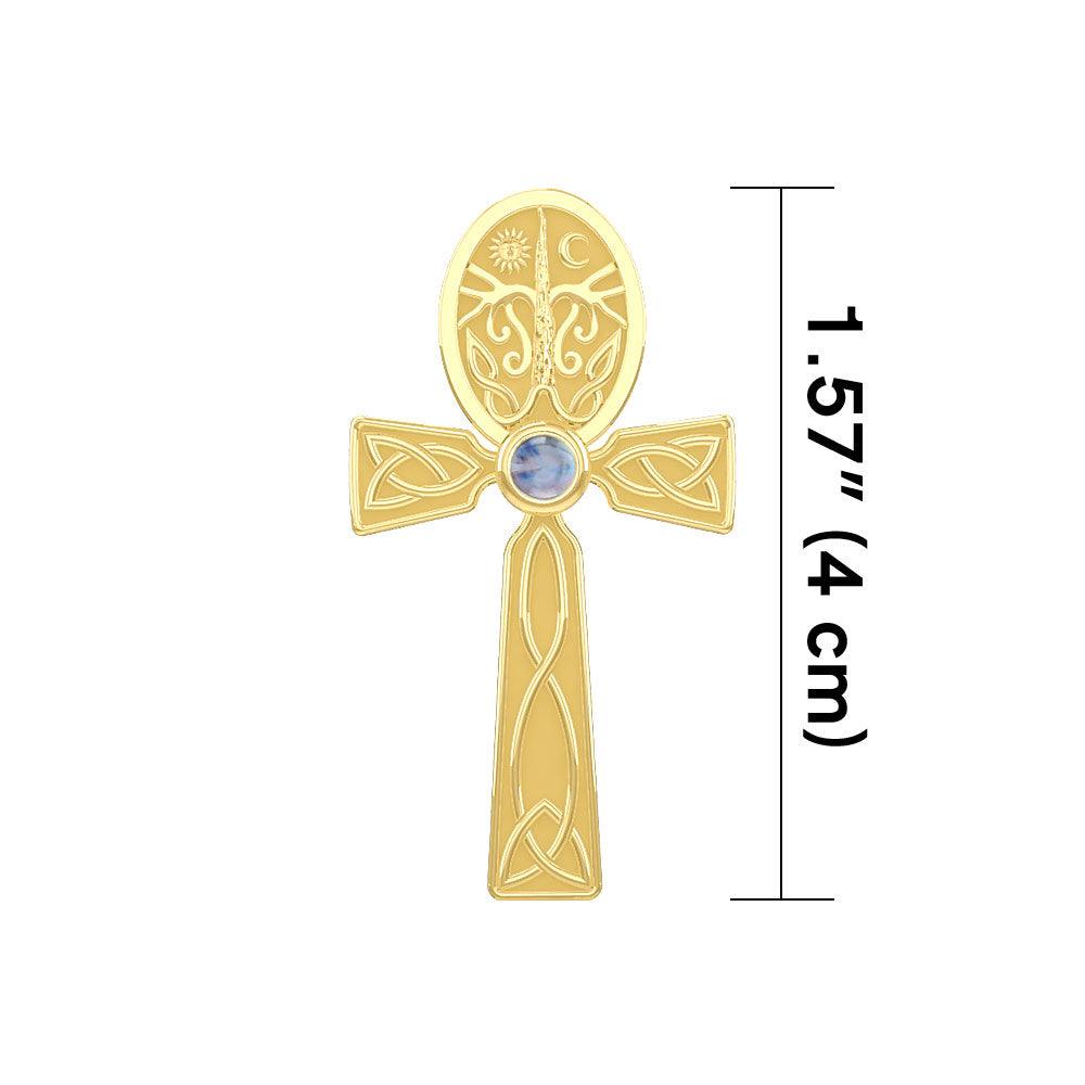 Celtic Ankh Tree of Life 14 K Solid Gold Pendant with Gem
