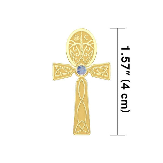 Celtic Ankh Tree of Life 14 K Solid Gold Pendant with Gem