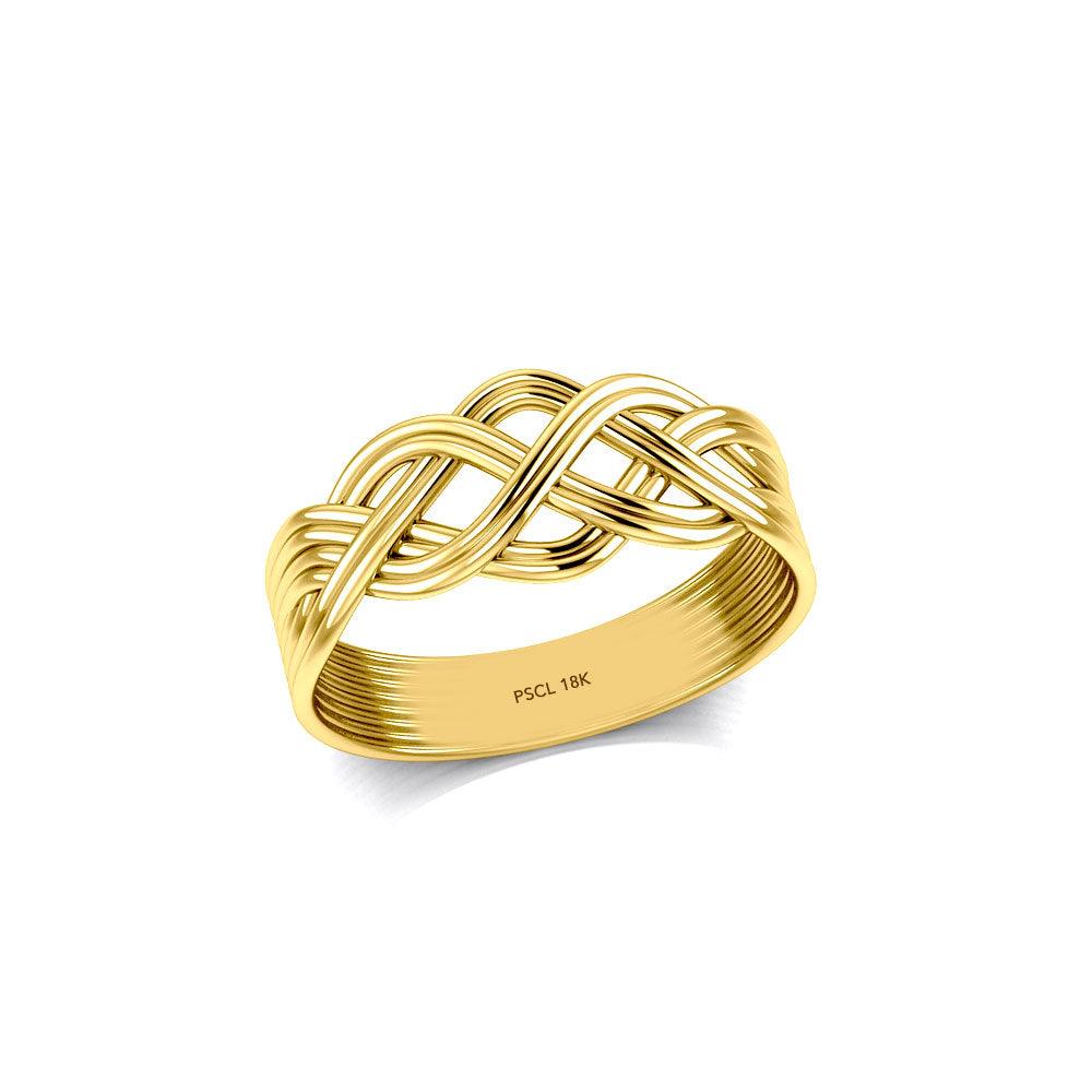 Banded Celtic Knotwork 18K Solid Gold Ring -18K