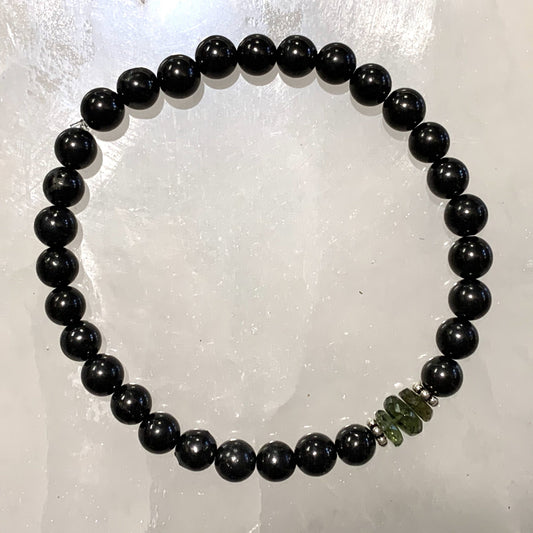 Moldavite and Shungite Elastic Bracelet