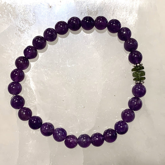 Moldavite and Amethyst Elastic Bracelet