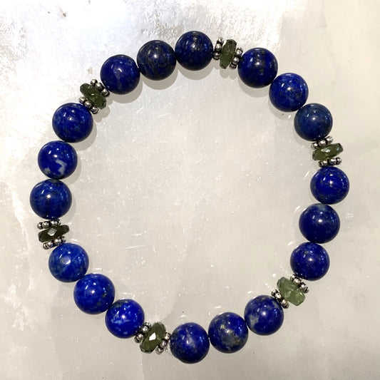 Moldavite and Lapis Lazuli Elastic Bracelet