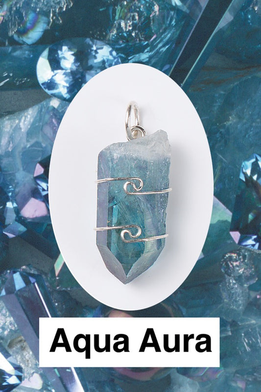 Aqua Aura Quartz Wire Wrap Pendant