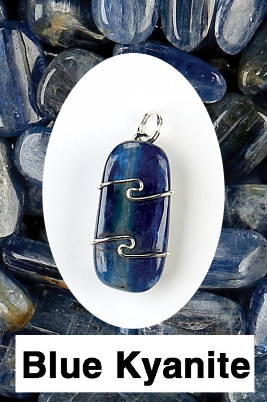 Blue Kyanite Wire Wrap Pendant (Polished)