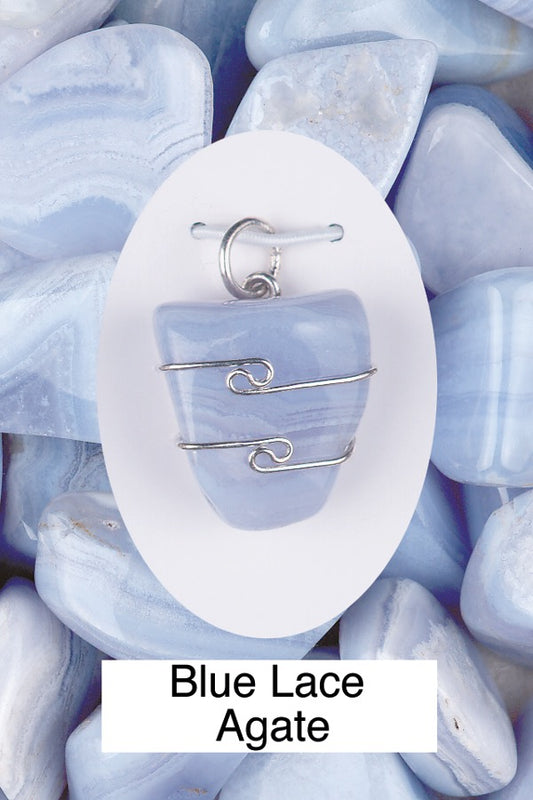 Blue Lace Agate Wire Wrap Pendant