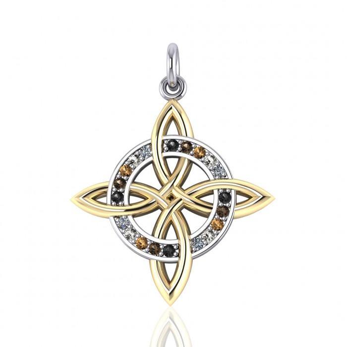 Elegant Celtic Four Point Knot Pendant Made From Sterling Silver With 18K Gold Accent Jewelry