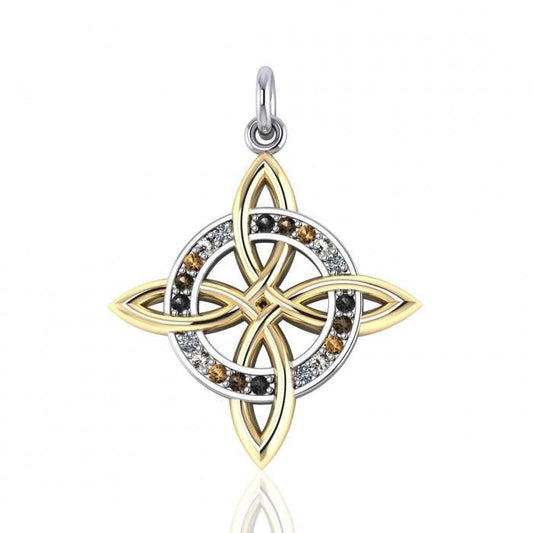 Elegant Celtic Four Point Knot Pendant Made From Sterling Silver With 18K Gold Accent Jewelry