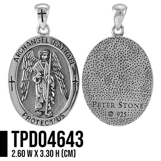Archangel Raphael Medallion Sterling Silver Pendant Healing And Protection Jewelry