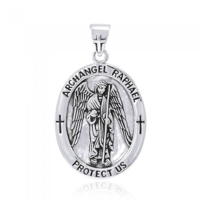 Archangel Raphael Medallion Sterling Silver Pendant Healing And Protection Jewelry
