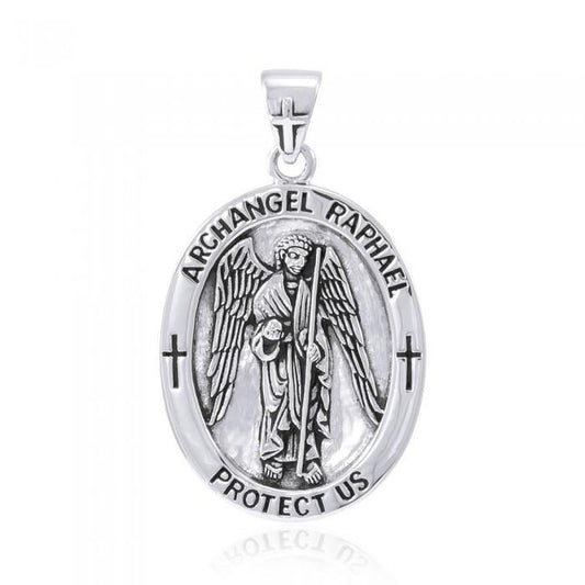 Archangel Raphael Medallion Sterling Silver Pendant Healing And Protection Jewelry