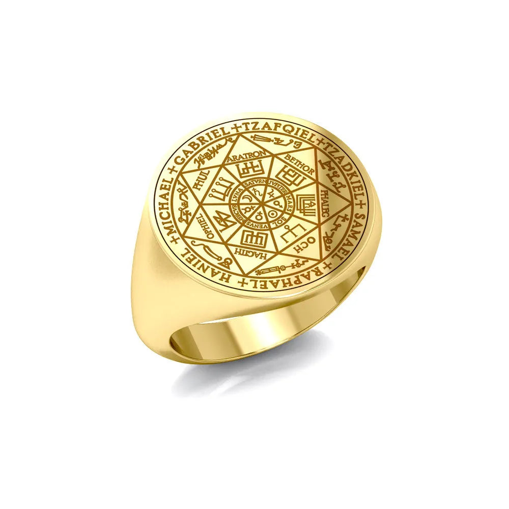 Seven Archangels Seals Sterling Silver Signet Ring With Gold Vermeil Plate For Men