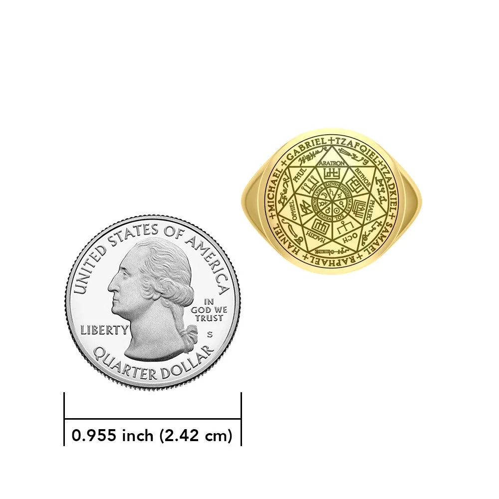Seven Archangels Seals Sterling Silver Signet Ring With Gold Vermeil Plate For Men