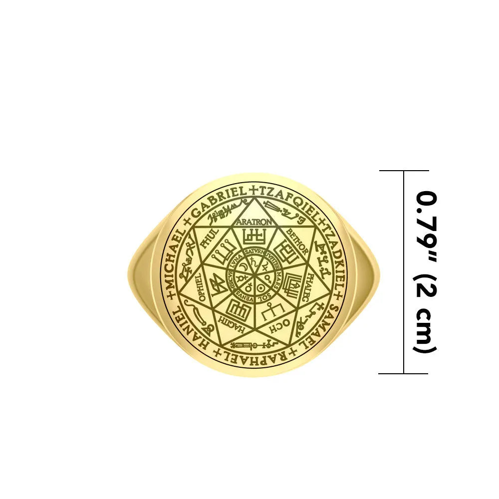 Seven Archangels Seals Sterling Silver Signet Ring With Gold Vermeil Plate For Men